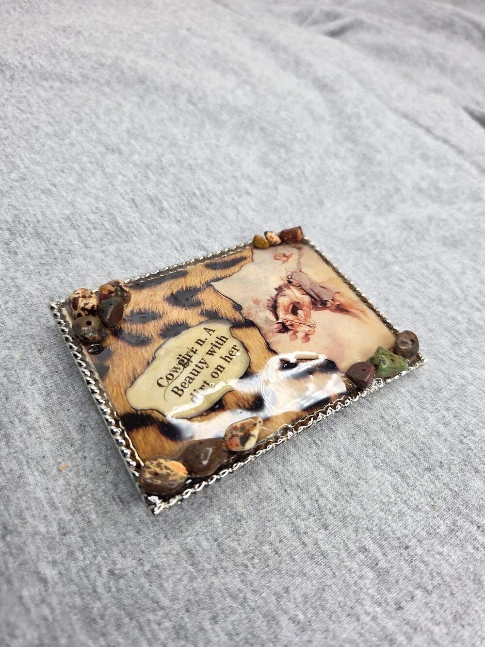Cowgirl Definition Belt Buckle Leopard Print Rhinestone Handmade Western Photo